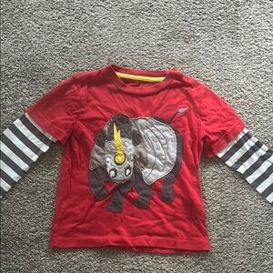 Mini boden Red Kids Shirt with Rhino Design longsleeve T-shirt size 2-3y